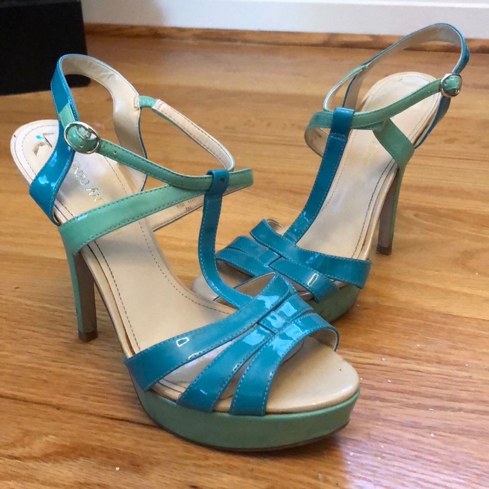 Enzo Angiolini T strap high heels in blue/green